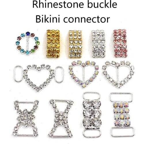 New Hot 10Pc/Lot Mix Size Wholesale Cheap Crystal Buckles Rhinestone Bikini Connector Ribbon Clothing Buckle