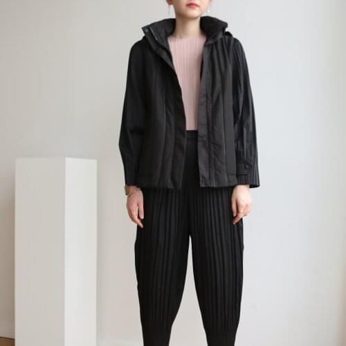 2020 Autumn winter Miyake pleated cotton-padded jacket high-end solid color thick casual cotton-padded jacket versatile