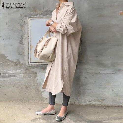 Women Irregular Shirt Dress ZANZEA Stylish Solid Sundress Casual Long Sleeve Midi Vestidos Female Button Robe Femme Plus Size
