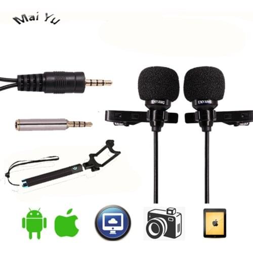 Professional Lapel Mobile Phone Microphone with Two Recording Microfone Condensador for iPhone Samsung etc Phone Selfie Stick
