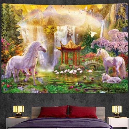 Psychedelic scene animal home art decorative tapestry Hippie yoga mat Bohemian decorative sheet Mandala Unicorn sofa blanket
