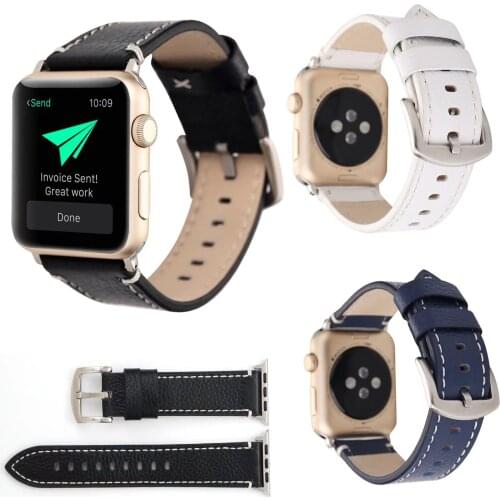 NEW Litchi Genuine Leather Band for Apple Watch Series 3 2 1 Strap with Classic Buckle Wristbands for iWatch Bracelet 42mm 38mm