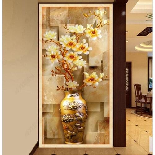 Custom Luxury Mural Wallpapers 3D Stereoscopic European Magnolia Vase Sticker Bedroom Living Room Door Hallway Decor Wall Paper