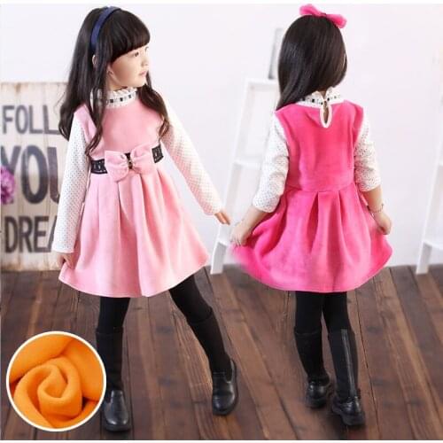 Baby Toddler Girls Pink Dress Ruffle Winter Fleece Long Sleeve Tutu Dress Girl‘s’ Costume Warm Outfits for 3 4 5 6 7 8 Years