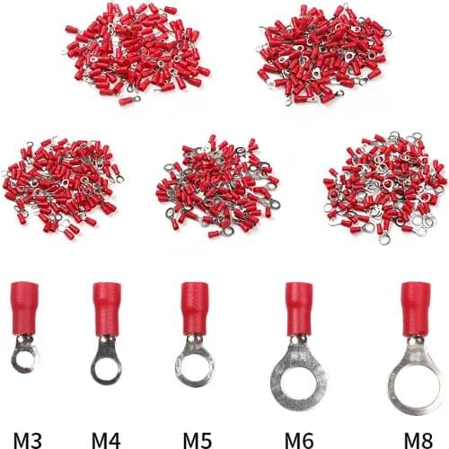 RV1.25 Ring Insulated Wire Connector 100Pcs Red 12-10 AWG Electrical Cable Crimp Terminlas Suit for 0.25-1.65mm2 Kit