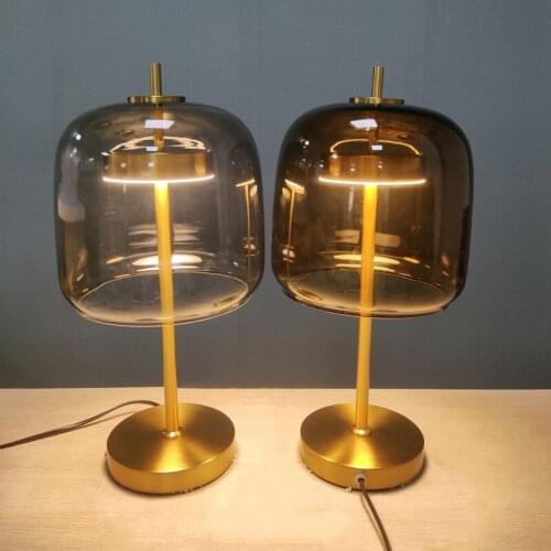 Modern Table Lamp Led Gray Glass Nordic Living Bedroom Bedside Indoor Desk Decor Lighting Creative Mininalist Luminaire Light