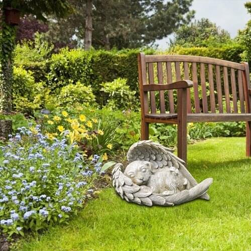 Mini Garden Accessories Resin Pet Statue Angel Decoration Cat And Dog Angel Wings Statuette Garden Decoration Outdoor Statue