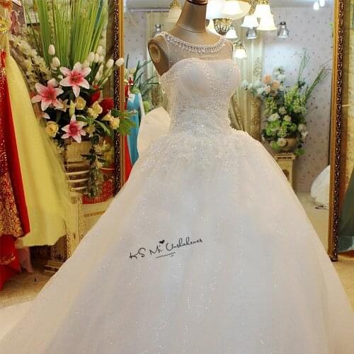 Vestido de Casamento Ball Gown Wedding Dresses Sparky Sequined Vintage China Bridal Dress Lace Wedding Gowns Bow Sweep Train