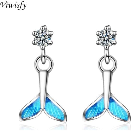 Viwisfy Vintage Fish Tail Crystal Studs 925 Sterling Silver Earrings For Woman VW21057