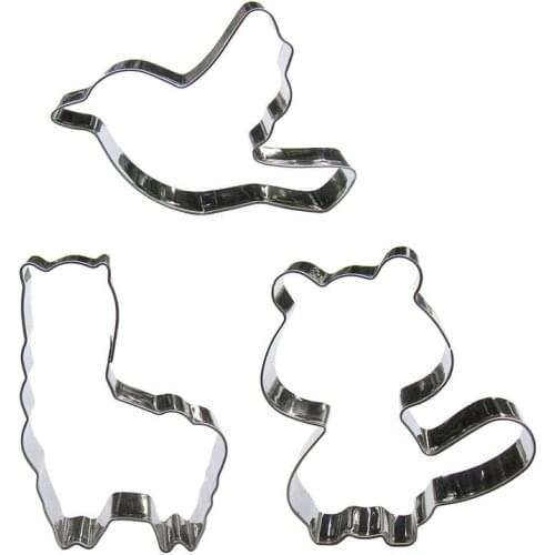 Sparrow, Vicuna, Raccoon shape 3 piece biscuit cutting molds, cake decorating soft candy tools