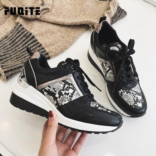 2020 Women Leopard Sneakers Winter Autumn Platform Wedges Ladies Shoes Fashion Snake Pattern Casual Style 36-41