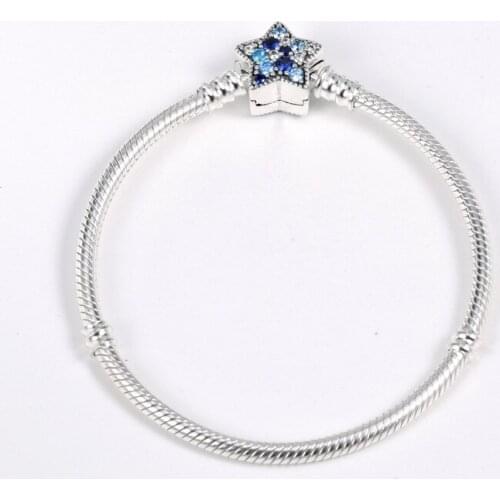925 Sterling Silver Bracelet Momemts Bright Star Clasp Snake Chain Pan Bracelet Bangle Fit Women Bead Charm Diy Jewelry