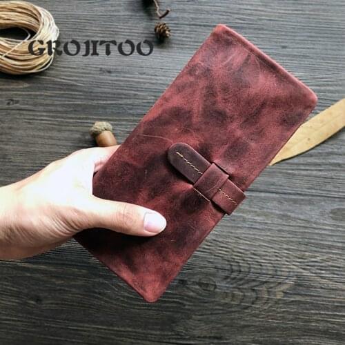 GROJITOO Crazy Horse leather long wallet multi-card Bag retro womens handbag genuine leather large capacity wrinkle purse
