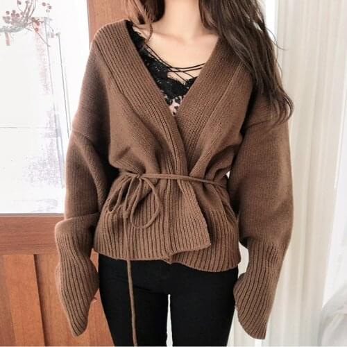 Knitted Sweater Cardigan Women with Belt Long Sleeve Loose Casual Oversized Jumpers Autumn Winter Coat Korean Thicken 2020 X547