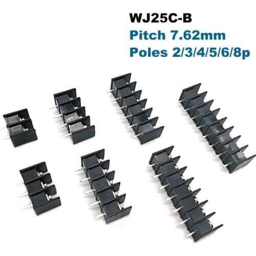 2Pcs Pitch 7.62mm Barrier PCB Screw Terminal Block 25C-B Straight 2/3/4/5/6/7/8Pin Morsettiera Wire Connector Cable 15A 2.5mm2