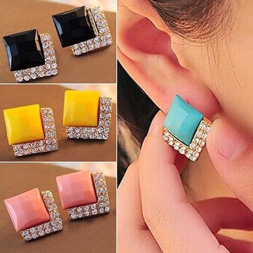 2016 Womens Elegant Square Crystal Rhinestone Ear Studs Earrings Fashion Jewelry ASXZ