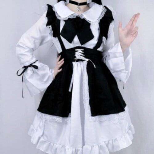 2021 Maid Costume Lolita Dress Cute Anime Black And White Apron Cosplay Cafe Costume Mucama