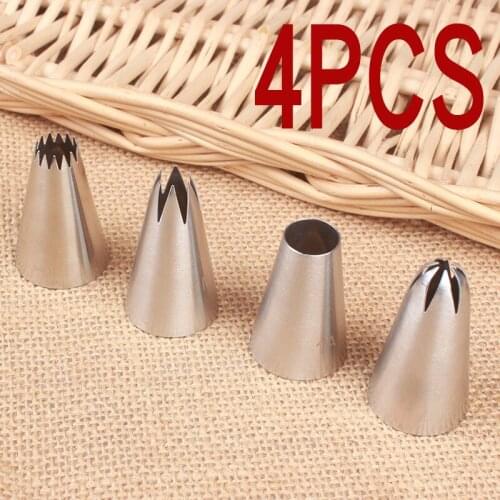 4Pcs/Set Cakes Decoration Set Pastry Nozzle Multi Purpose Fondant Decor Silver Cookies Supplies Kitchen Gadgets