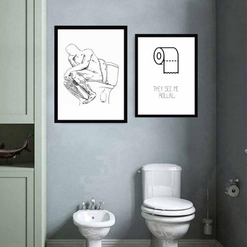 Abstract Black and White Bathroom Canvas Painting Wall Art Nordic Posters and Prints Wall Pictures for Living Room Decoration