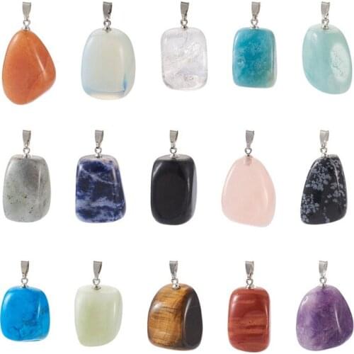 30pcs/box Mixed Stone Irregular Pendants with Brass Findings for Jewelry Making DIY Bracelet Necklace Accessories Finding