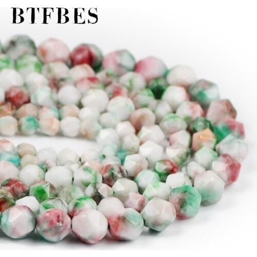 Natural Stone Big Faceted Flower Korea Jades Beads Round Loose Bead For Jewelry Making DIY Bracelet Necklace 15'Strand 6/8/10mm