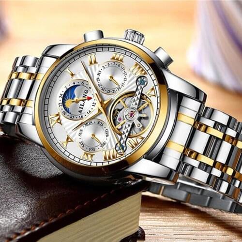 2021 AILANG Watches Mens Top Brand Luxury Clock Casual 24 Hour Moon Phase Men Watch Sport Waterproof Tourbillon Mechanical Clock