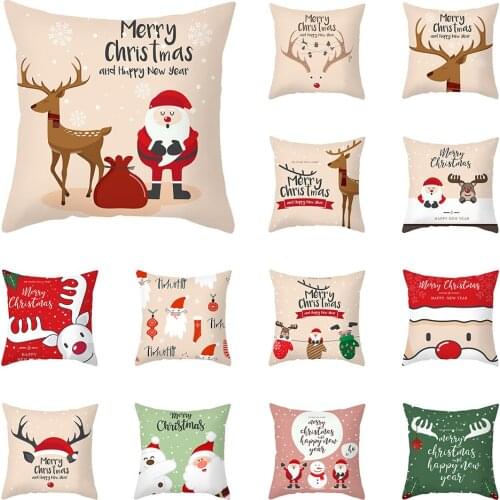 Cartoon Santa Claus Pillow Case Merry Christmas Living Room Office Sofa Cushion Cover Xmas Decorative Throw Pillow Cover 45x45cm