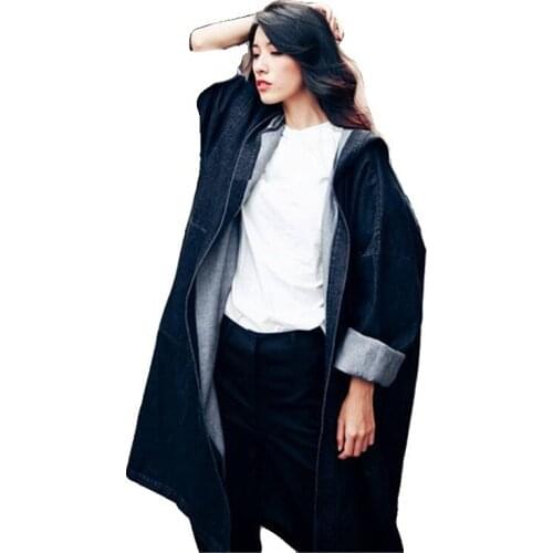 Long Loose Denim Coat Women Hoodie Outwear Jean Oversized Jacket Women Coats Trench Coat Designer Women Clothes
