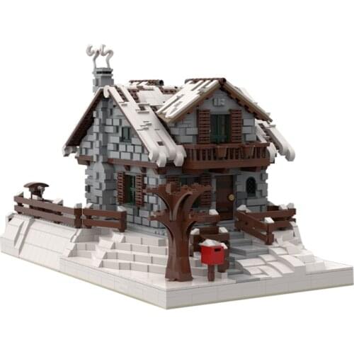 MOC 2021 New Christmas Winter Village Wooden House Building Blocks Set Architecture Chalet Bricks Idea Assemble Toy For Children