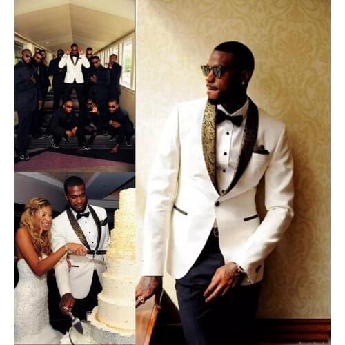 Handsome White Men Wedding Suits Slim Fit Bridegroom Custom Order Just For Only The Jacket And Hankercheif