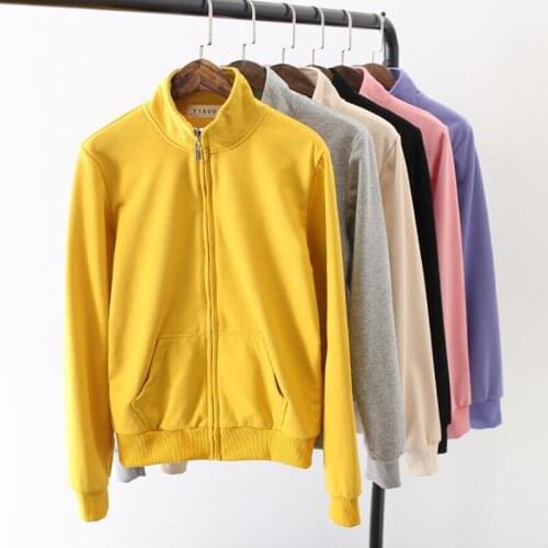 Zipper Jacket 2020 Spring Autumn Korean Fashion Stand collar Thin Sweatshirt Women Tops Loose Plus size Sweatshirt