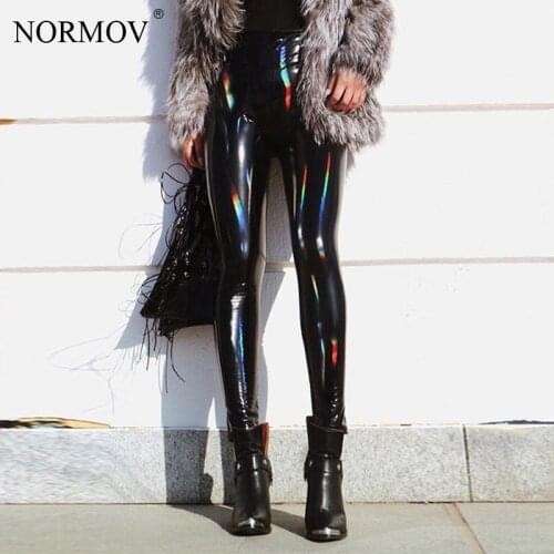 NORMOV Women PU Leather Leggings Black Seamless Gothic Slim Long Pants Women High Waist Sexy Skinny Leggings