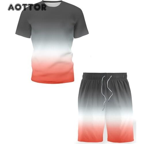 Summer Men Casual Tracksuit Clothing Male Set Fitness Sport Suits Short Sleeve T Shirt + Shorts Breathable Running 2 Piece Set