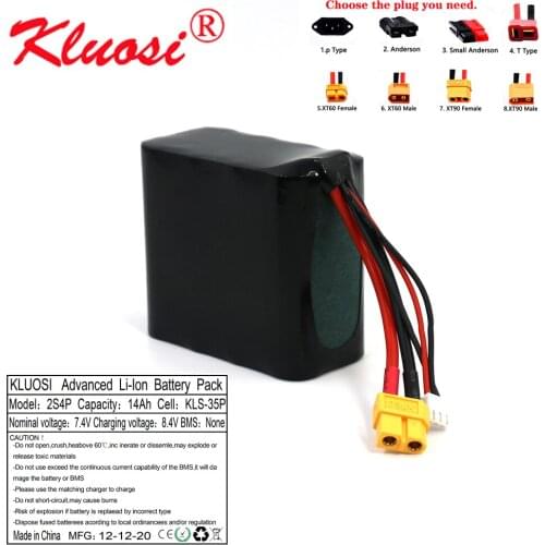 KLUOSI 2S4P 7.4V 14Ah 8.4V High Capacity UAV Rechargeable Li-ion Battery for Various RC Airplane Drone Quadrotor XH2.54-3P XT60