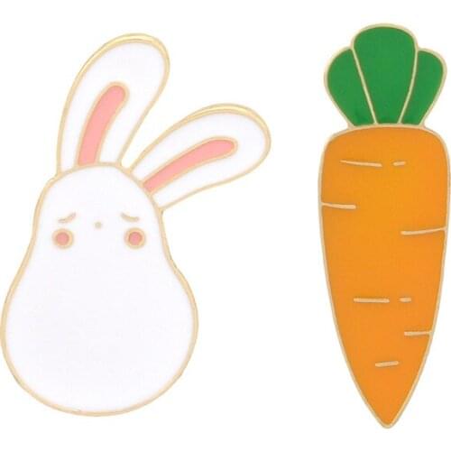 Bunny Carrot Metal Enamel Brooch Cute Cartoon Animal White Rabbit Badge Pin Simple Trendy Childrens Clothing Backpack Jewelry