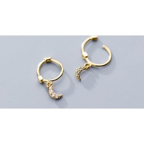 MloveAcc Brilliant Moon Hoop Earrings 925 Sterling Silver Dazzling Zircon Circle Small Earrings for Women Silver 925 Jewelry