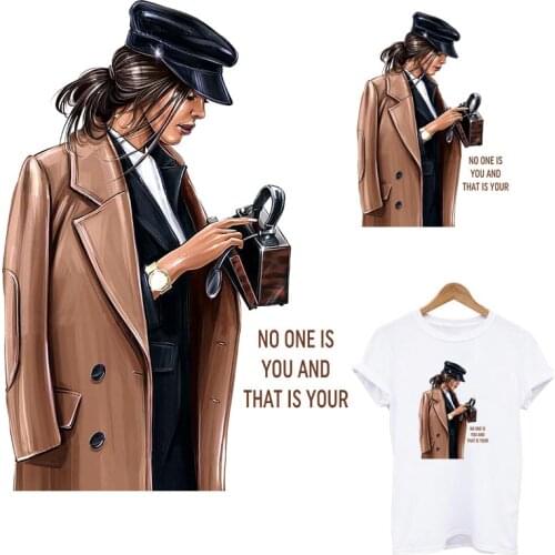 Fashion Girl Patches For Clothing Women T-Shirt Iron-On Heat Transfer DIY A-level Washable Thermal Sticker Applique Decoration