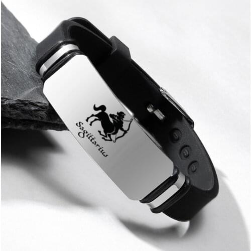 Mens Bracelet Engraved 12 Constellations Zodiac Signs Stainless Steel Silicone Bracelets Rubber Personality Bangle Jewelry