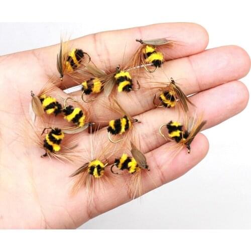 Insect Bait 10 Pcs/Se Bumble Fishing Artificial Bee Fly Trout Fishing Lures Bionic Bionic Handmade Honeybee bait fly Fishing