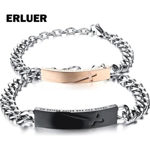 ERLUER Retro Cross Couple Bracelets For women men Stainless steel chain charm Bracelets & bangles Valentines Gifts for lover