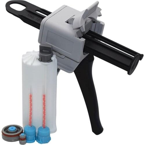 50ml 10:1 Two Component AB Glue Dispensing Gun Hand Tools Dispenser with 50ml 10:1 Empty Dual-Barrel Cartridge 2pc AB Mixed Tube
