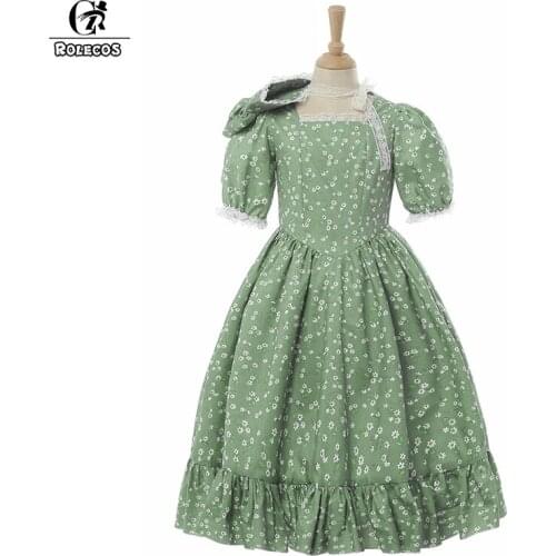 ROLECOS Girl Lolita Dress Short Sleeve Retro Vintage Flower Dress Children Lolita Dress Kids Hat Cape Party Costume Halloween