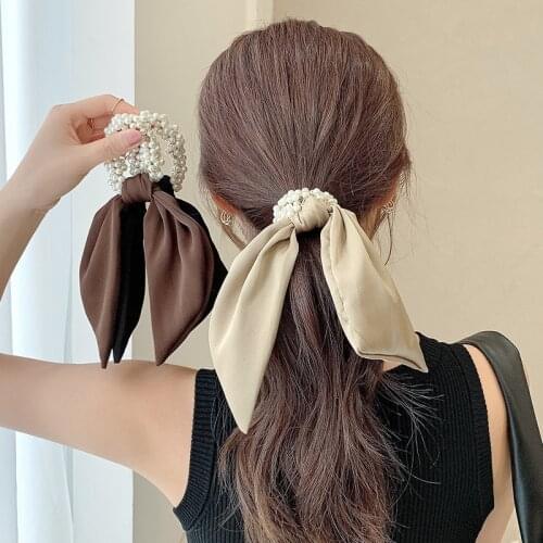 Korean hair rope pearl hair ring sweet headdress Sen tie hair rope girl net red ins wind rubber band hair accessory streamer