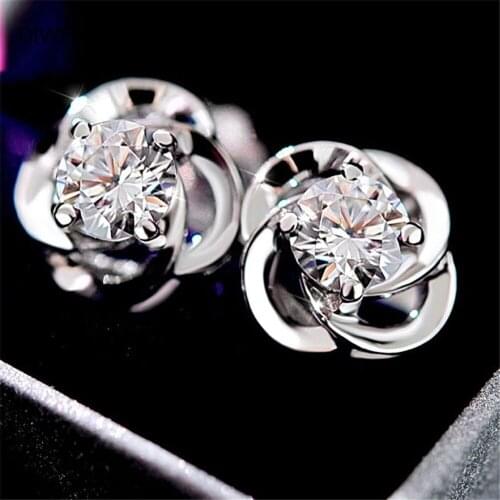 Diamond Flower S925 Sterling Silver Earrings for Women Cute/Romantic Wedding Fine Jewelry Diamond Heart Luxury Women Earrings