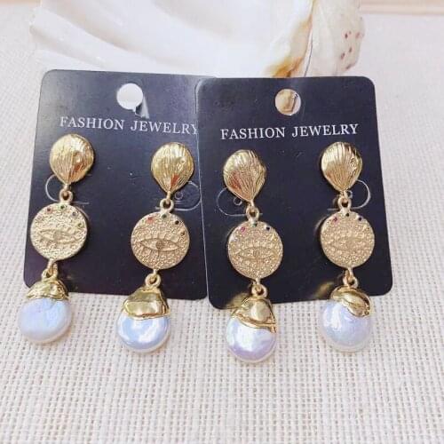 24K Gold Plated Pearl long earrings Fashion Hot Sell Natura Pearl Earring 24K Copper Dangle Earring 3Pairs