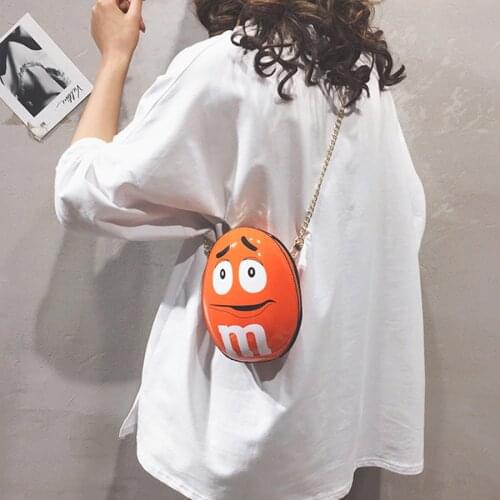 Funny Cartoon Character Letter Shoulder Bags Women Chain Round Hand Bags Ladies Creative Pu Messenger Crossbody Bag Female Bag