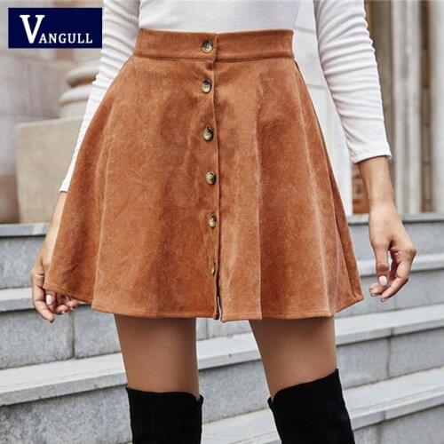 Vangull Fashion Corduroy Mini Skirt Women High Waist Sexy Elegant Vintage Short Skirts LadiesSpring Autumn Single Breasted Skirt