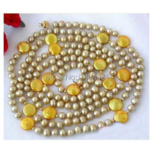 Wholesale Pearl Jewelry 60 Inches 4-14mm Gold Round Coin Freshwater Pearl Necklace - Handmade Jewelry - XNZ31