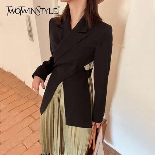 TWOTWINSTYLE Cross Sexy Blazer For Women Notched Collar Long Sleeve Backless Hollow Out Coats Female Fashion New Style 2020 Fall