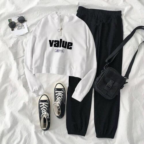 2021 Autumn New Suit Female Korean Version Loose Long Sleeve + Fashion Student Top T-shirt Pants Two-piece Suit